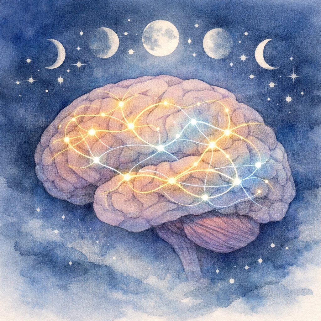 Brain illustration showing nighttime spiritual processing and emotional healing
