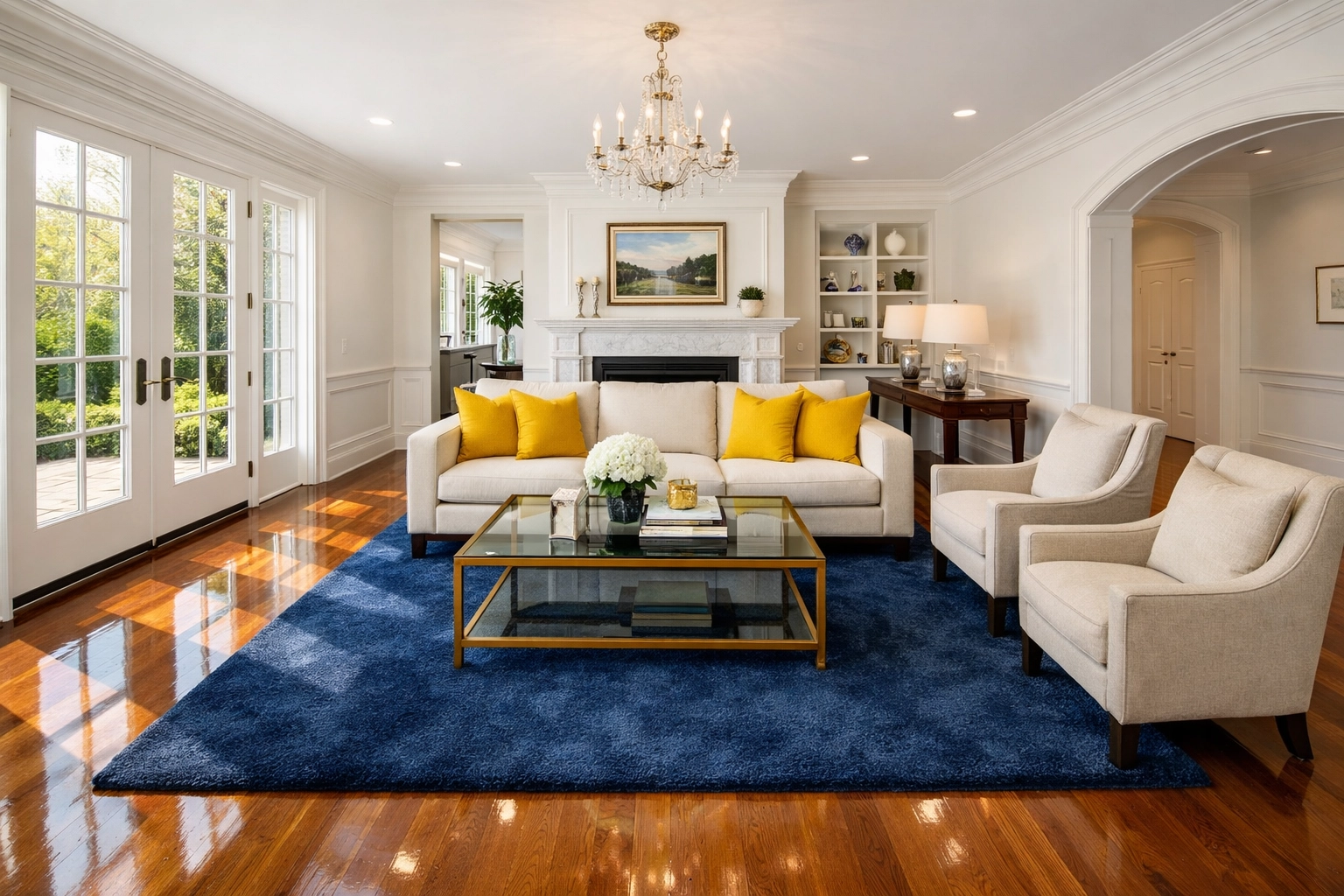 Spotless luxury living room in Wellesley, MA, cleaned by professional cleaning services near me.