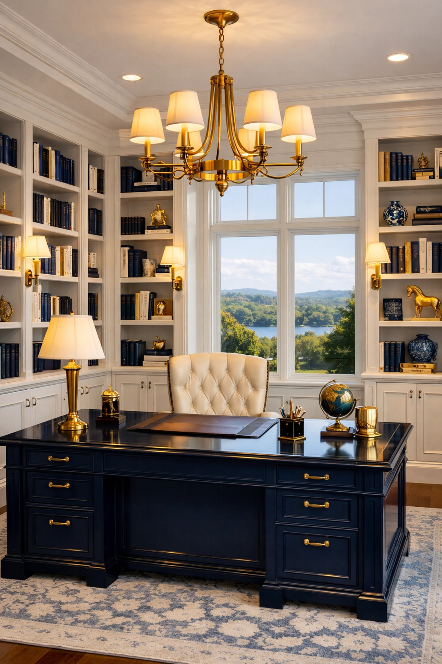 Organized luxury home office in Dover reflecting detailed residential cleaning Massachusetts standards.