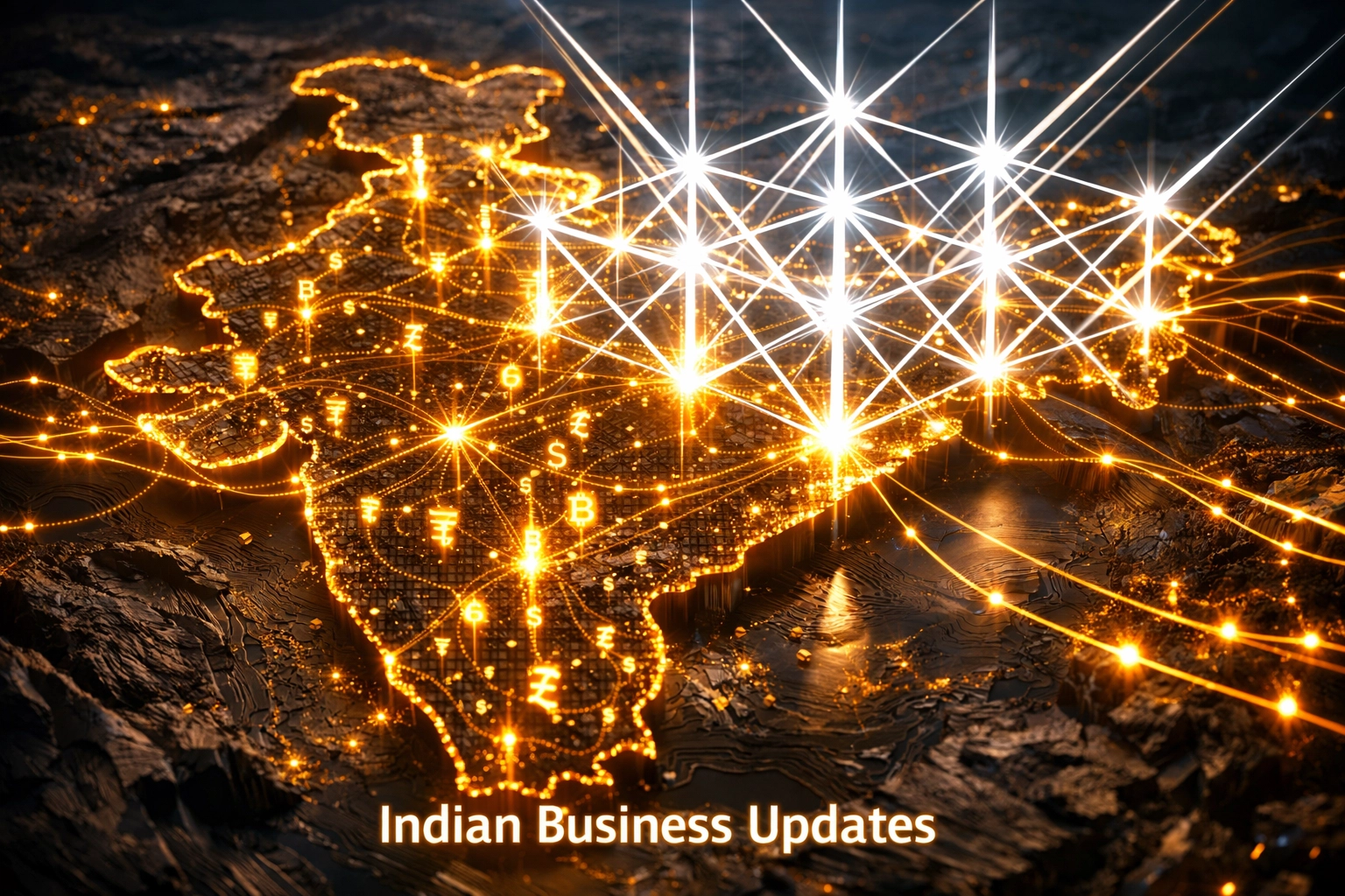 AI data visualization of financial transactions across an India map highlighting modern Indian business updates.
