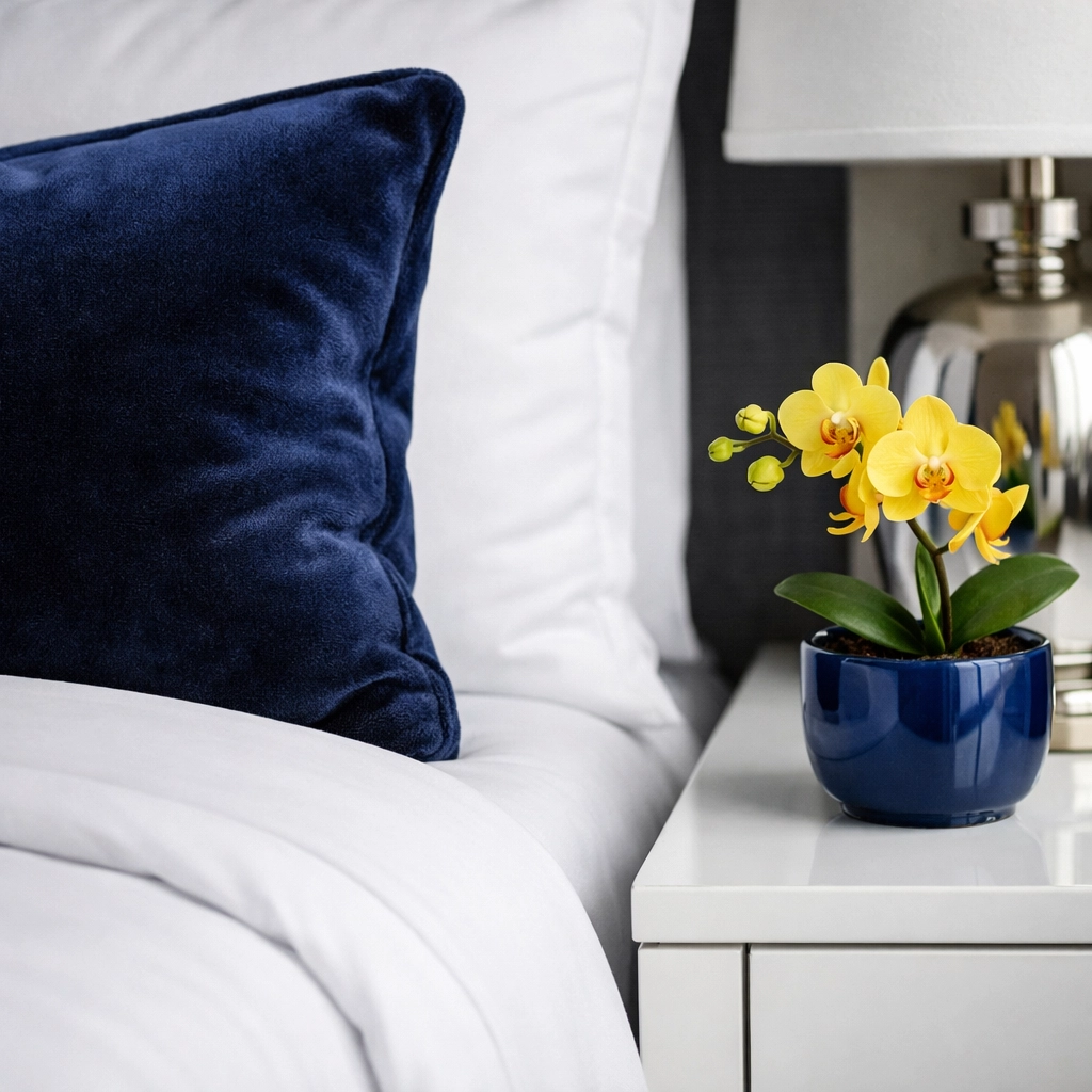 Perfectly made bed and dust-free nightstand, showing the detail of bi weekly house cleaning in Brewster.
