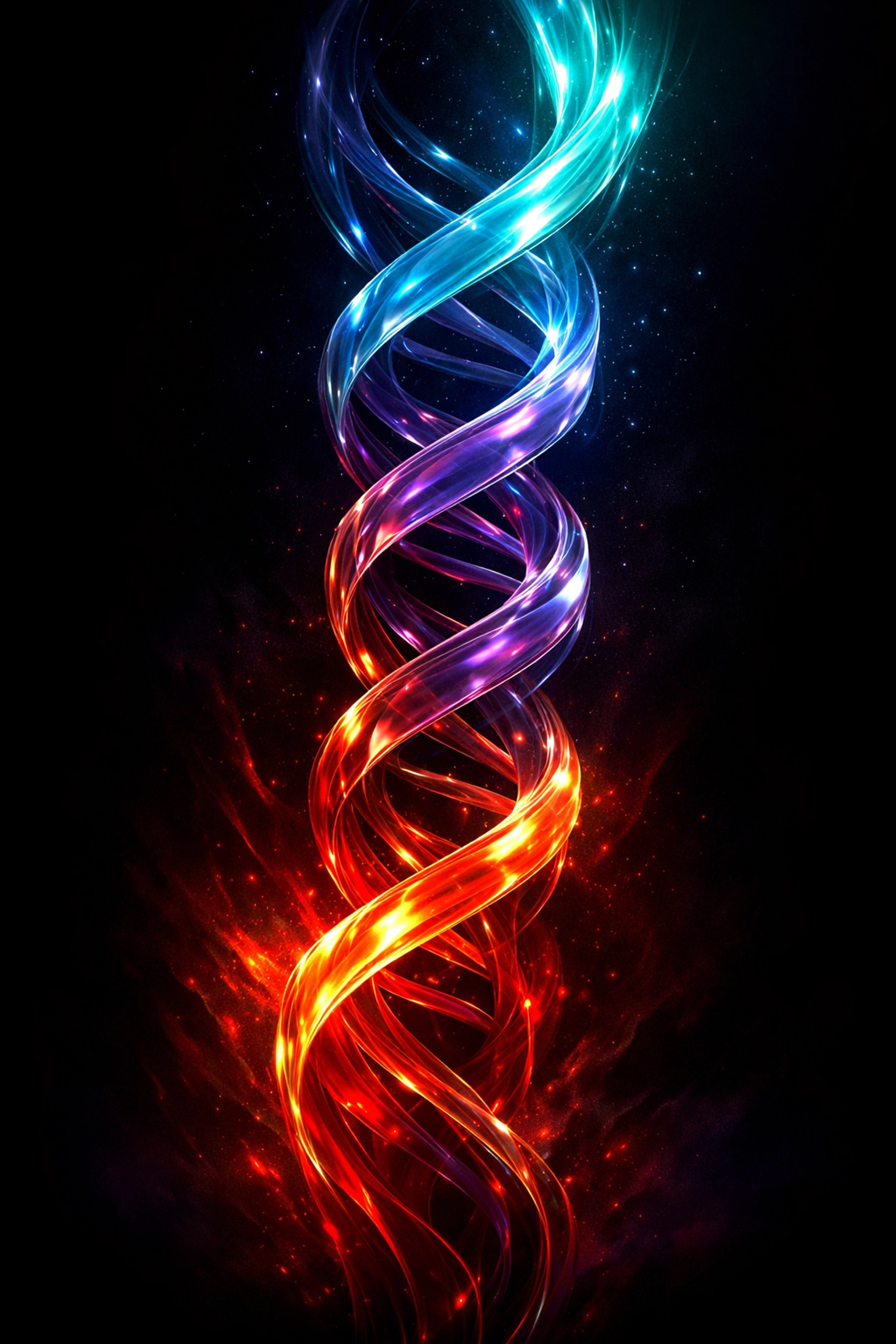 Flowing light ribbons weaving together to represent nervous system regulation and biological reset.