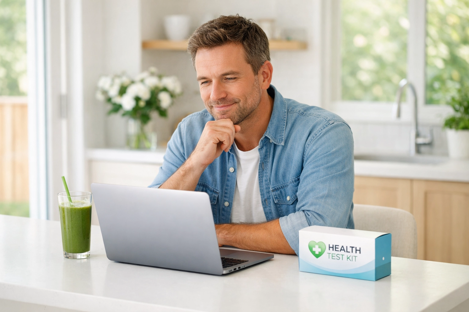 A patient completing an online medical weight loss assessment and eligibility review on a laptop.