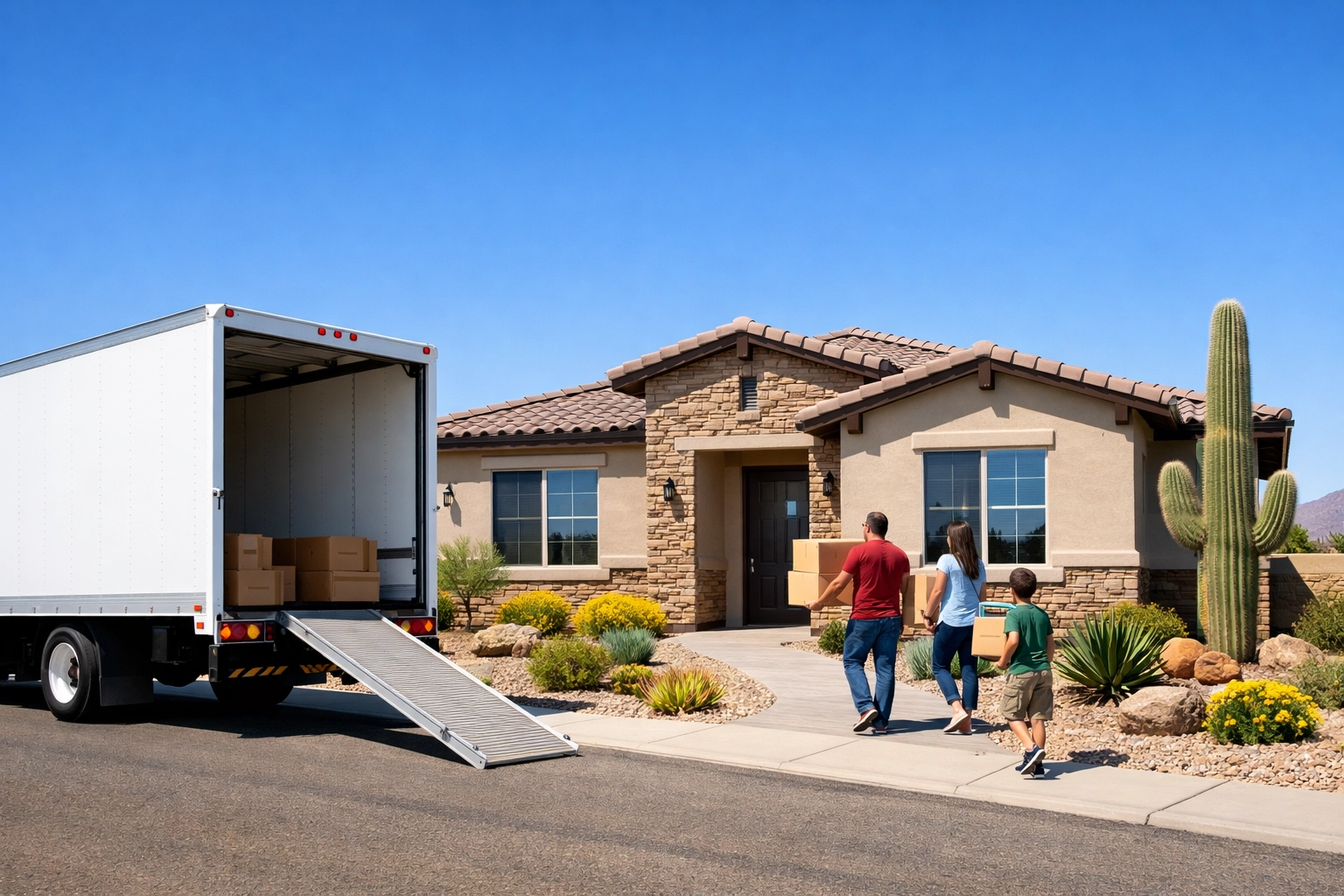 Family moving into a new Buckeye AZ home using corporate hero relocation benefits.