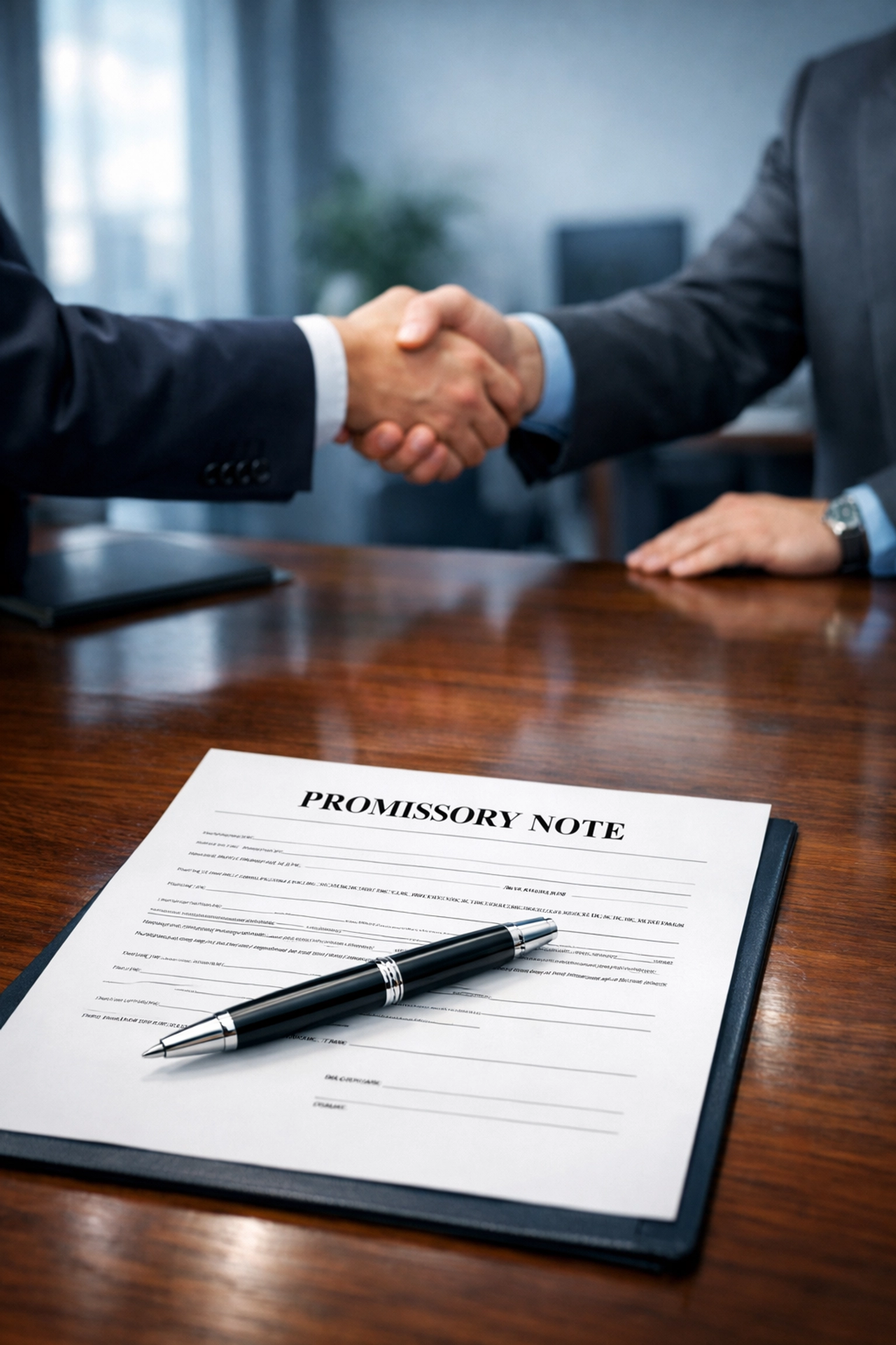 Business handshake with seller financing promissory note for Alabama business sale