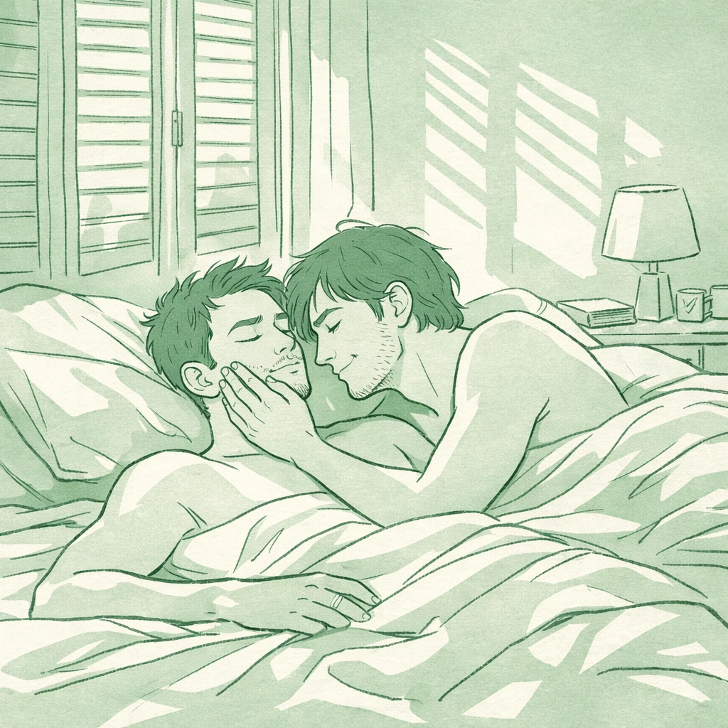 Tender morning intimacy between two men in Florence apartment - MM romance scene