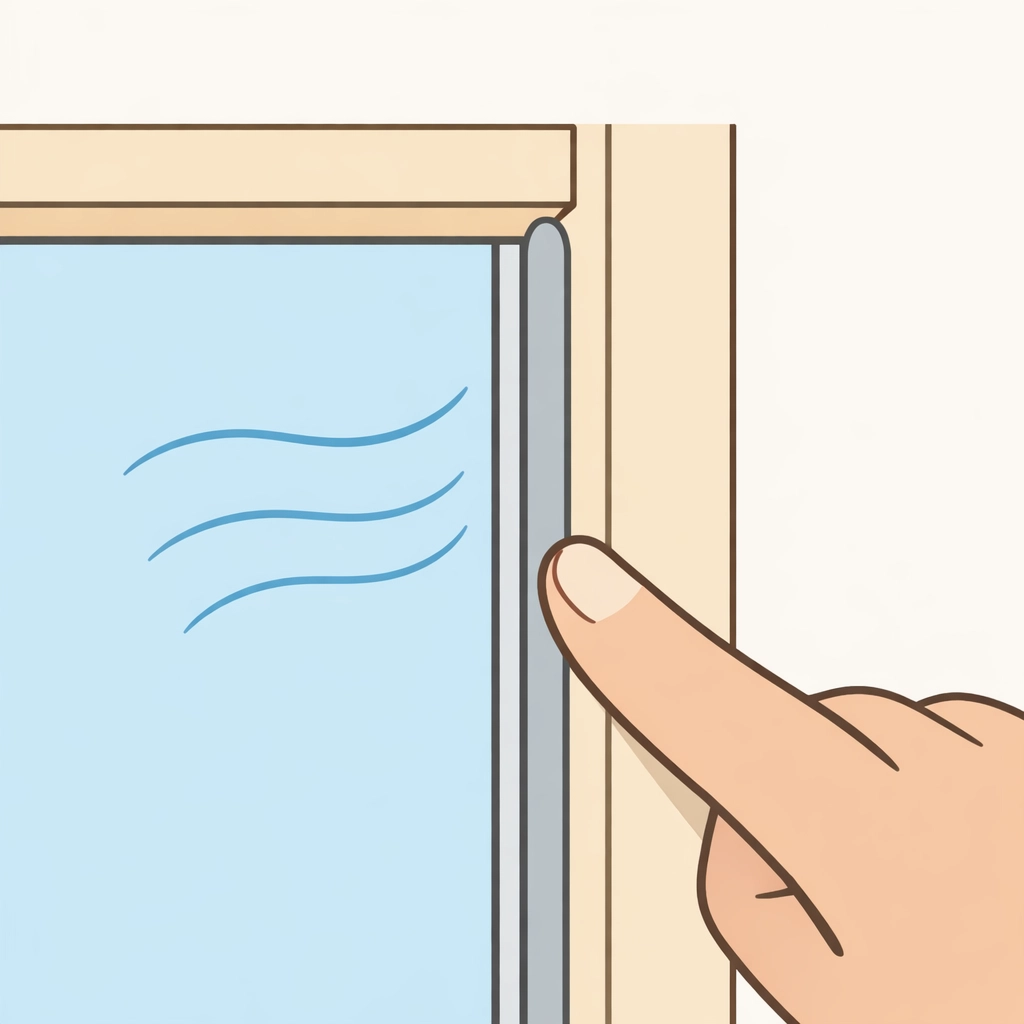 Applying rope caulk to a window frame to seal air leaks and improve home energy efficiency in Burnaby.