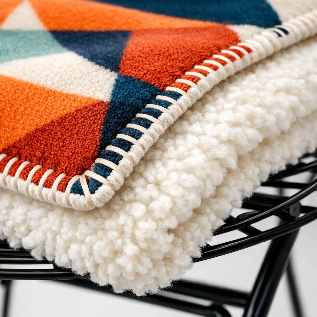 Close-up of durable edge stitching on a high-quality personalized sherpa blanket