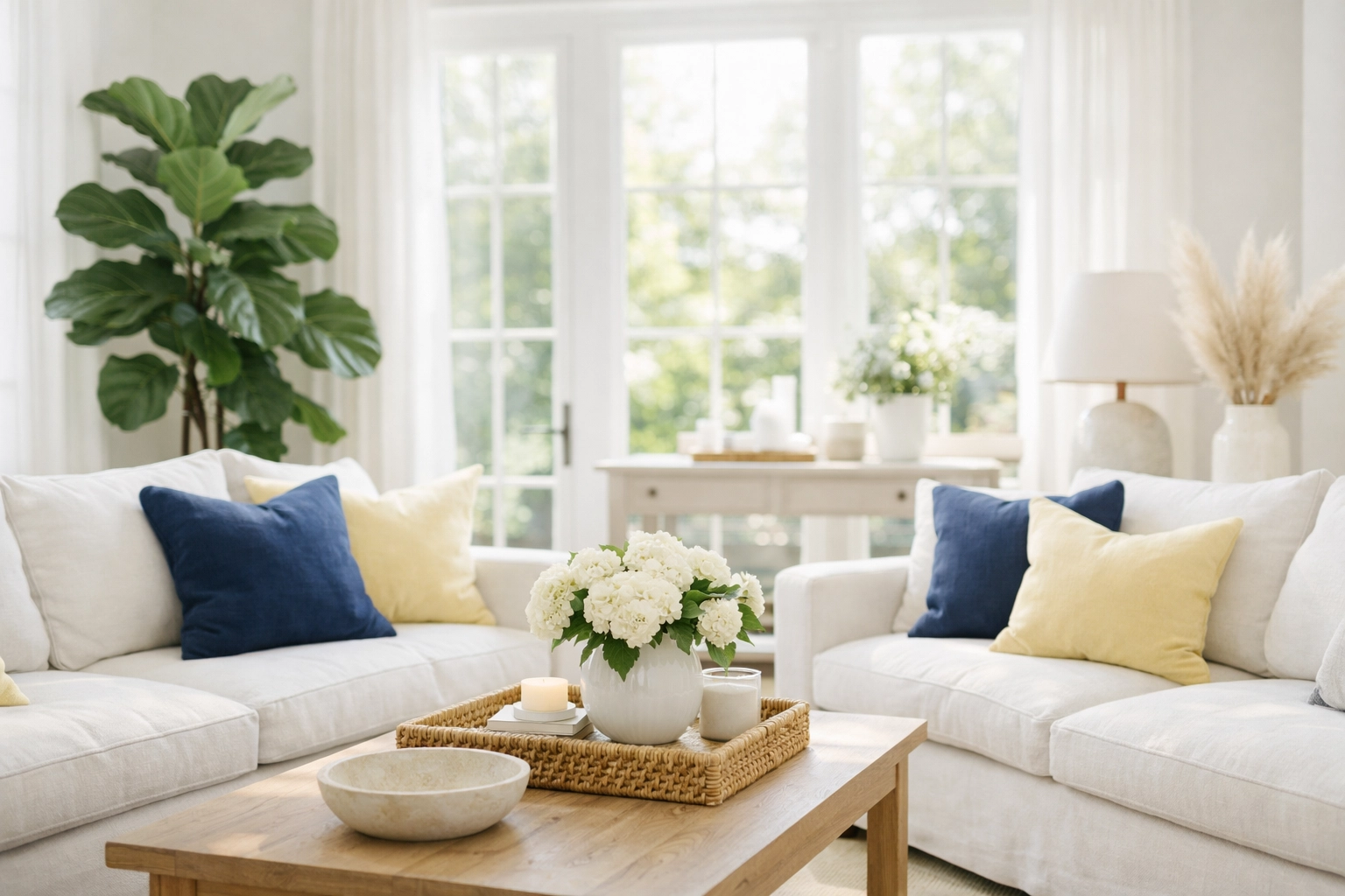 Airy Hingham living room maintained with eco-friendly luxury cleaning for a healthy, dust-free home.