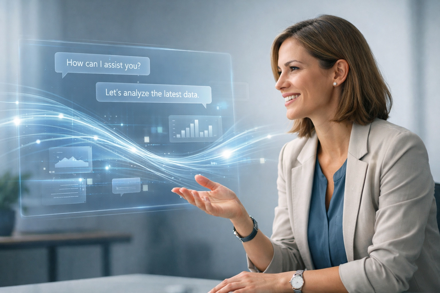 Professional using AI chatbot interface for conversational search in digital marketing