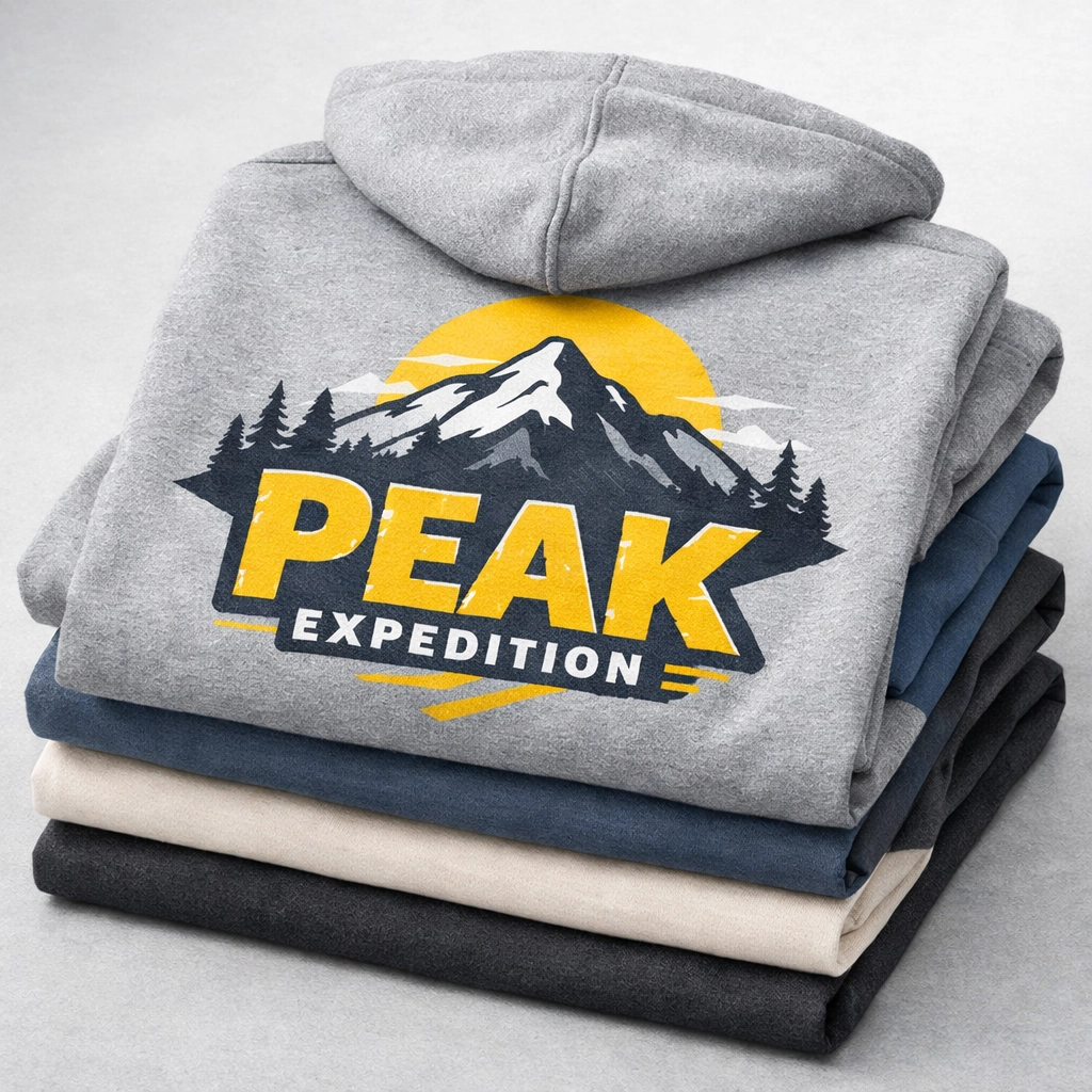 A stack of high-quality custom hoodies showing a crisp screen-printed back design on premium cotton fabric.