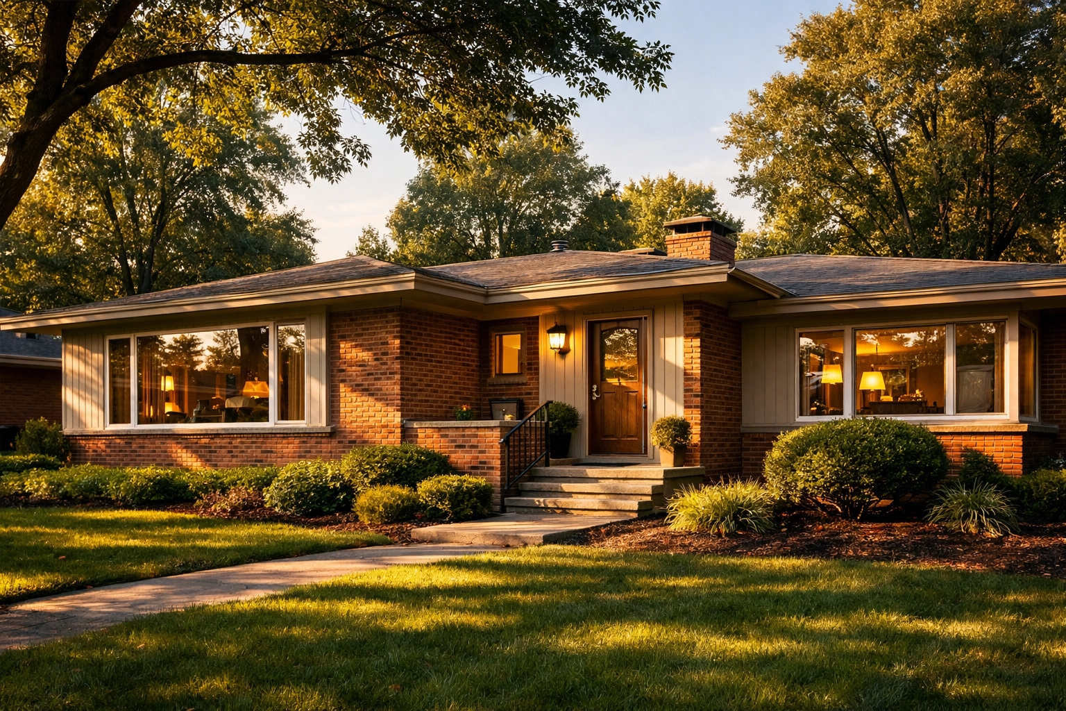 Classic mid-century ranch home in Clintonville Ohio with mature landscaping