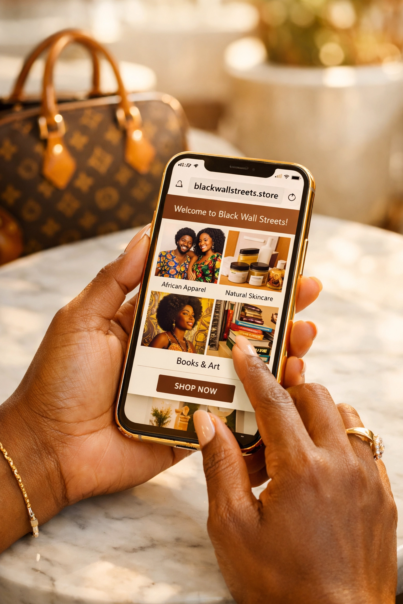 Browsing the Black Wall Streets online store for high-quality jewelry and lifestyle accessories.