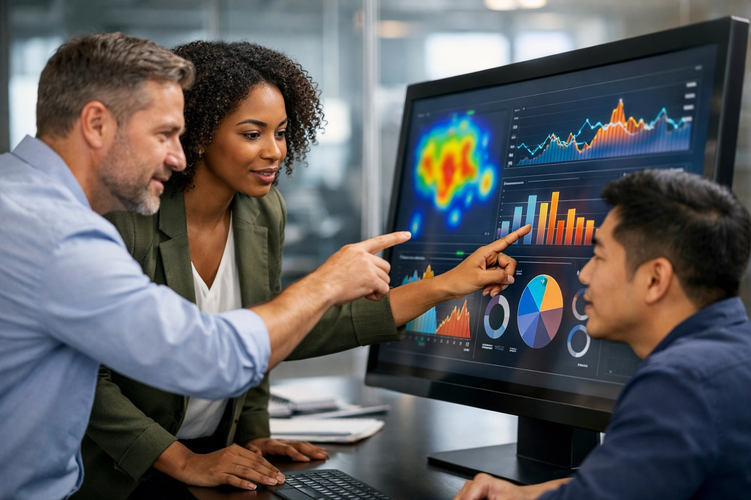 Marketing strategists at Dakdan Worldwide analyzing sports engagement metrics and data-driven results.