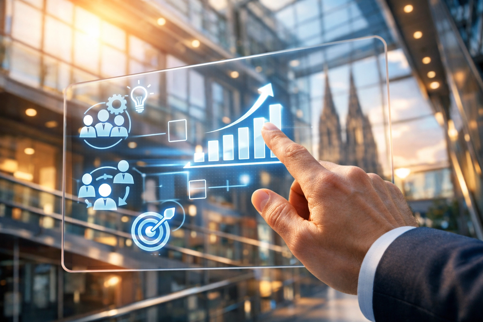 HR-Mitarbeiter nutzt moderne KI-Tools für strategisches Recruiting und Beratung.