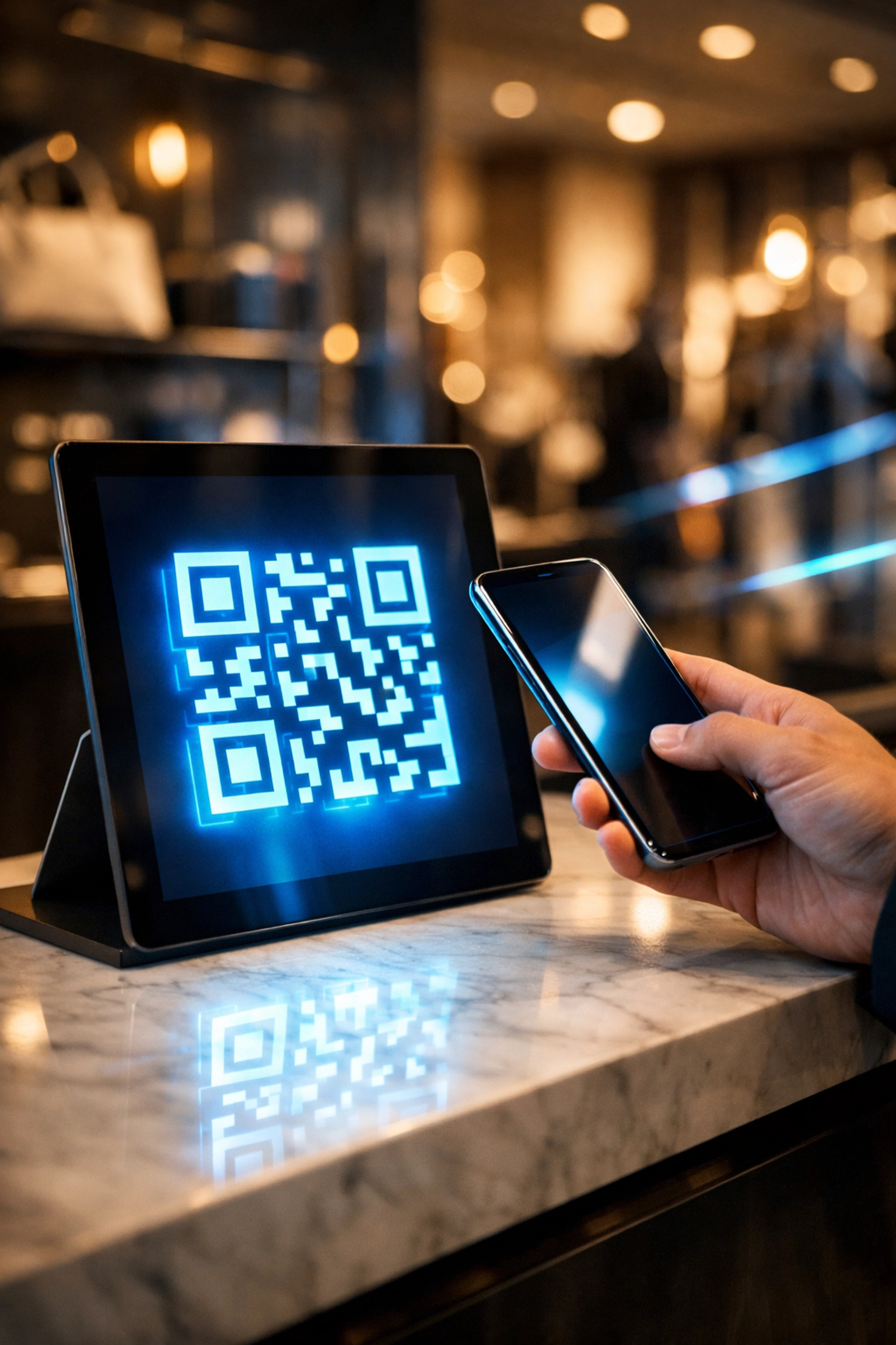 Merchant using a crypto POS system to accept QR code payments and reduce fees.