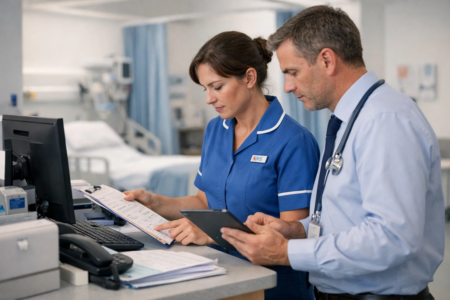 NHS clinical staff collaborating on a respiratory pathway discharge bundle to meet NRAP standards.