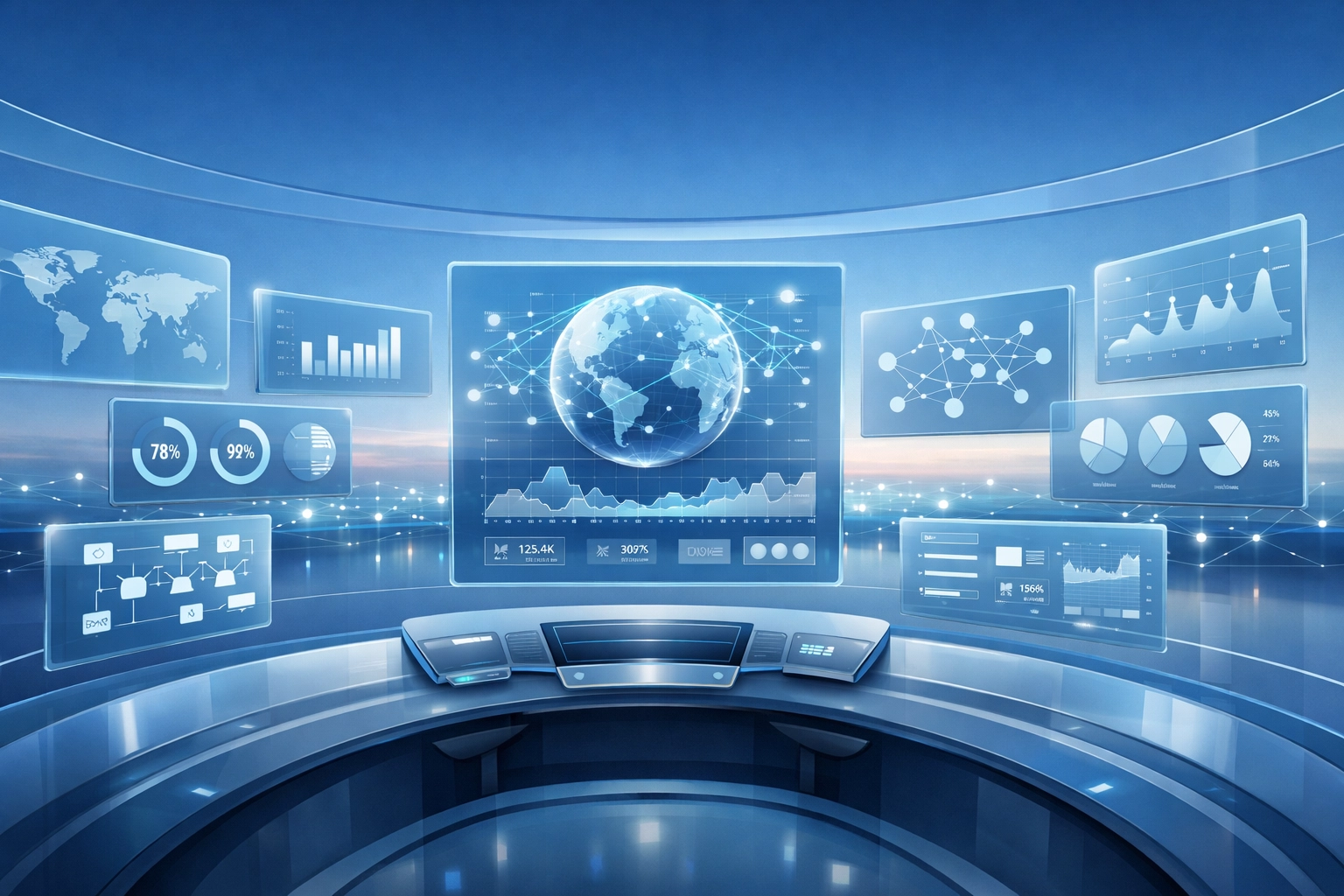 Digital command dashboard visualizing AI workflow automation and business operational leverage.