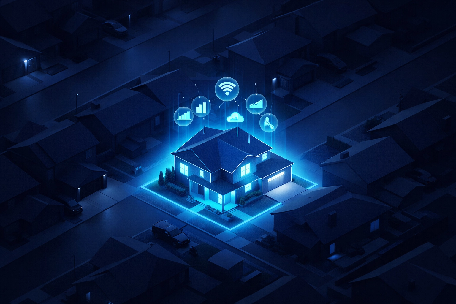 Suburban neighborhood highlighting a house identified as a likely to sell home lead.