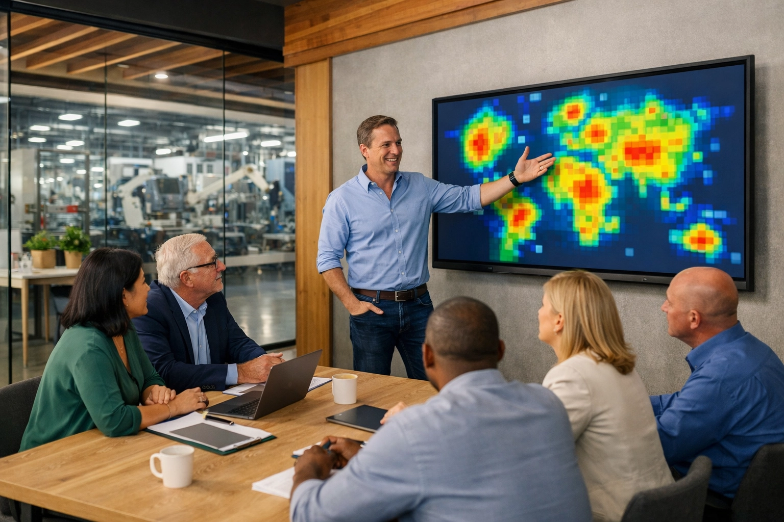 ServiceNow specialists reviewing data visualizations to reduce technical debt in manufacturing.