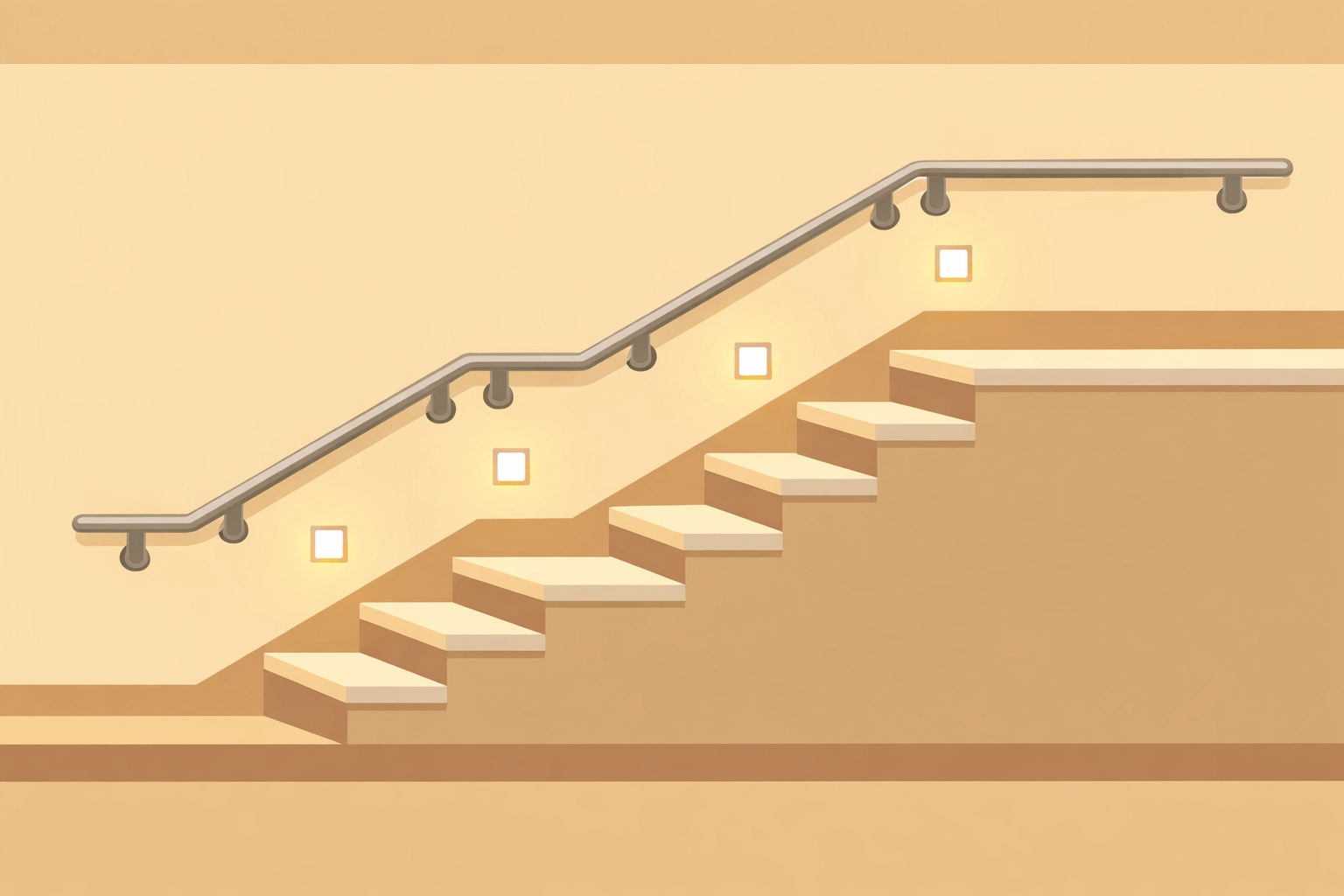 Well-lit staircase with handrails on both sides for senior home safety