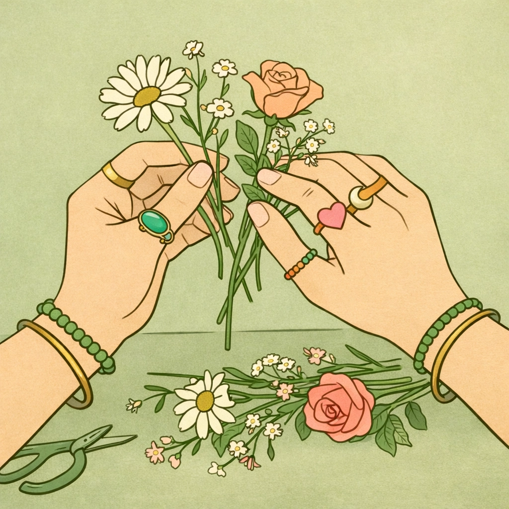 Hands arranging flowers representing Marsha P. Johnson's signature style and authentic self-expression