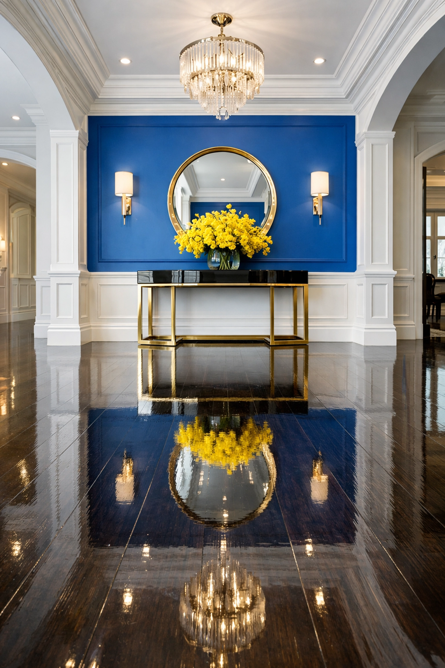 Shiny hardwood floors in a Maynard home entryway after a professional deep cleaning session.