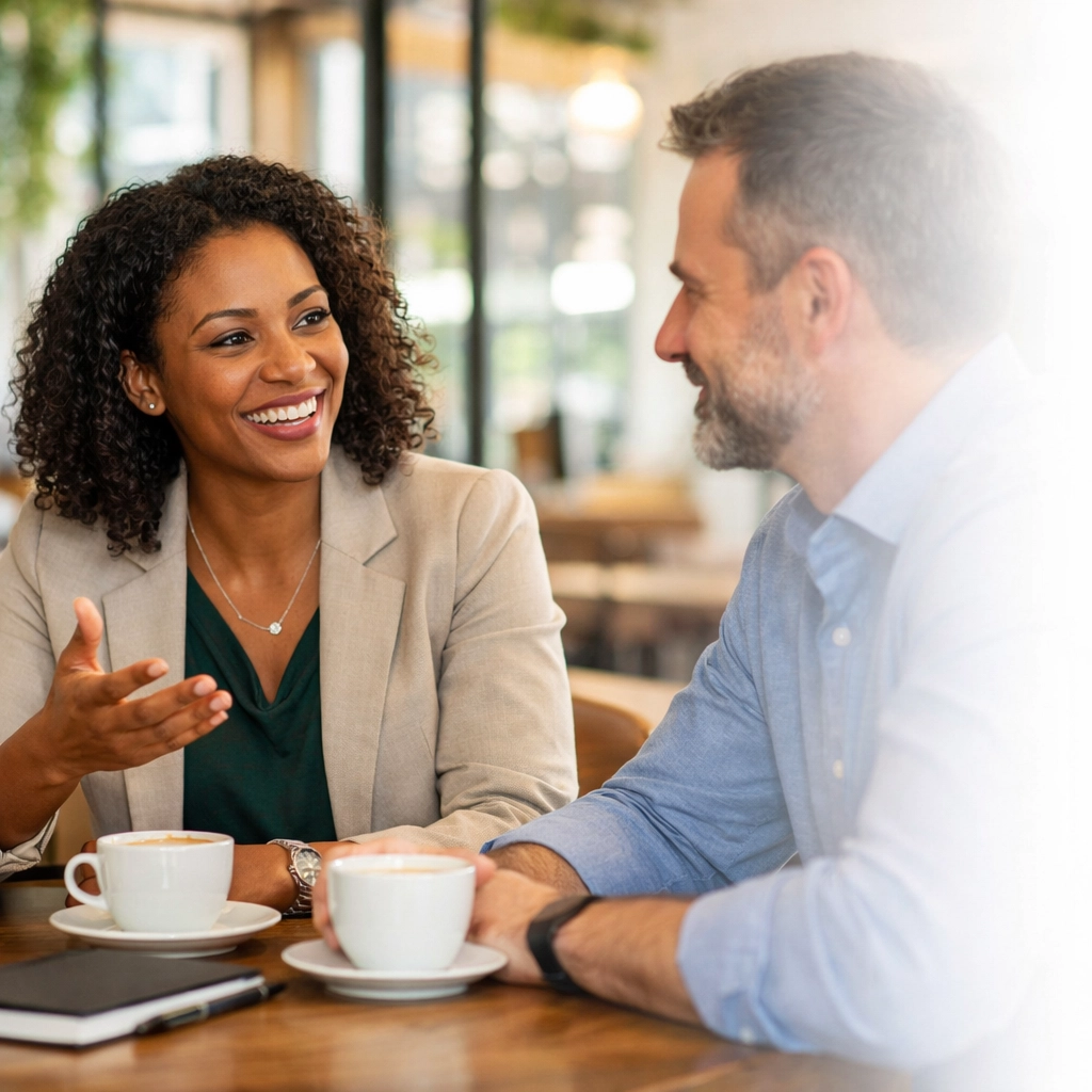 Sober professionals networking over coffee in alcohol-free business meeting