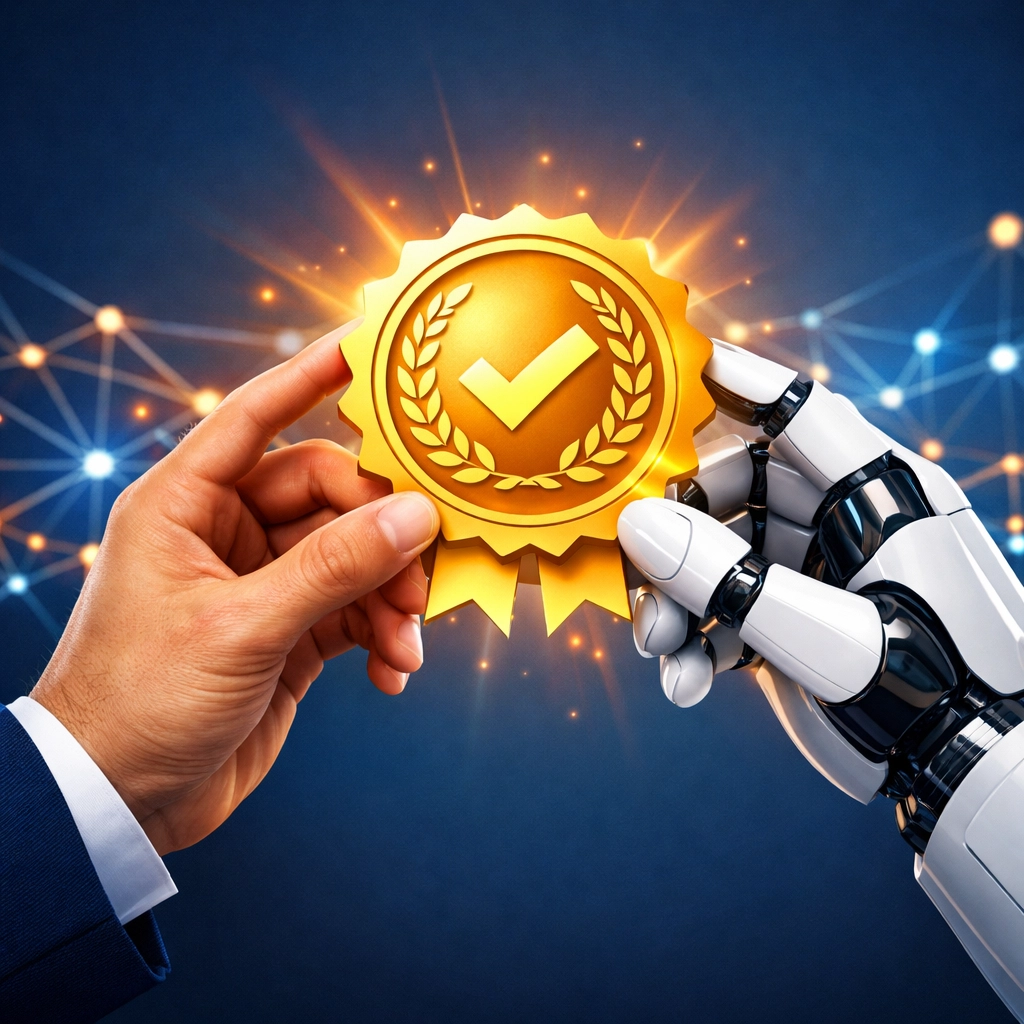 Synergie zwischen Mensch und KI für vertrauenswürdigen B2B-Content und fachliche Expertise.