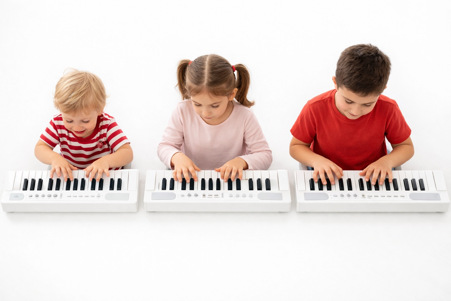 Children at different ages learning piano showing developmental readiness stages