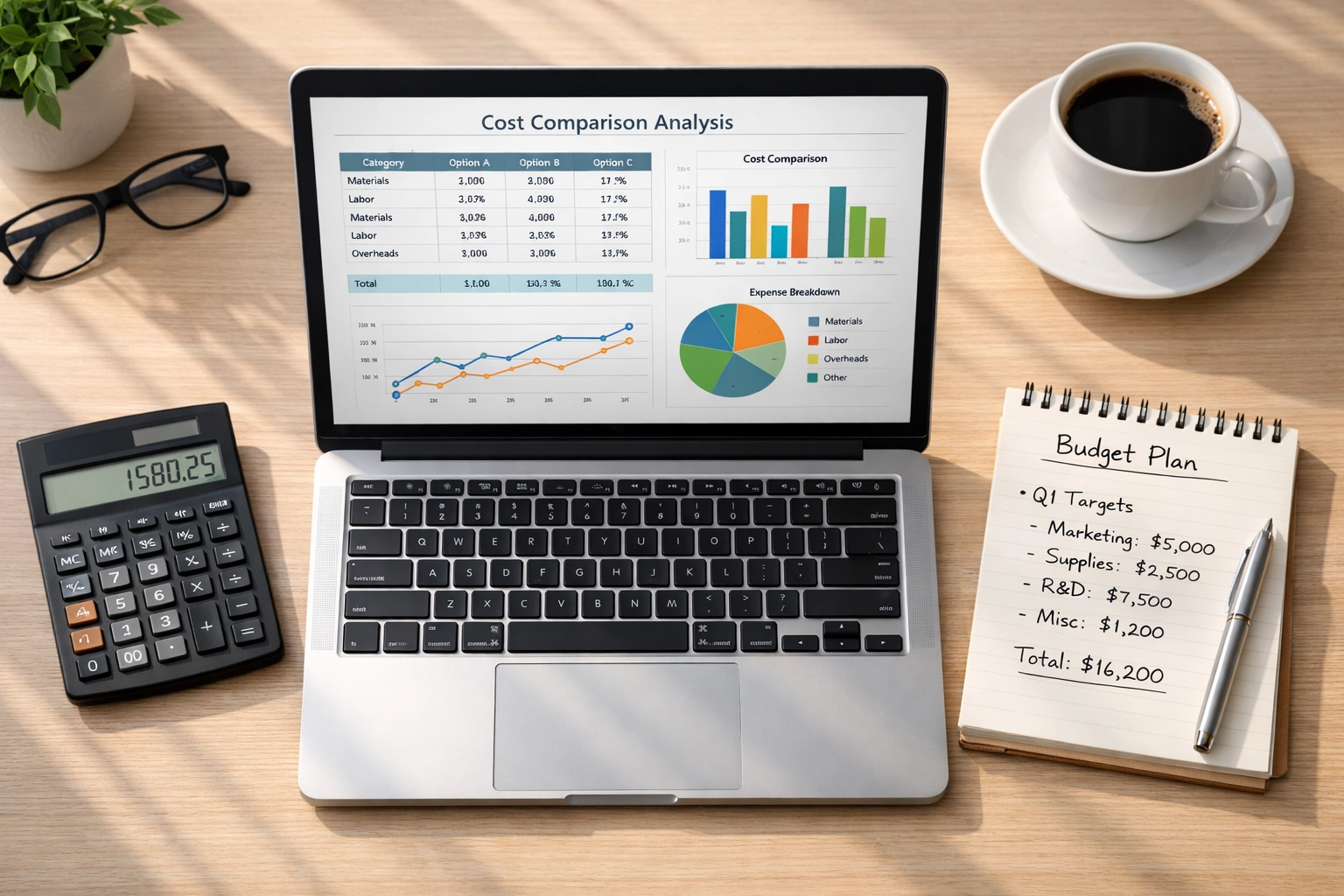 Startup budget analysis comparing fractional CTO vs full-time CTO costs on laptop