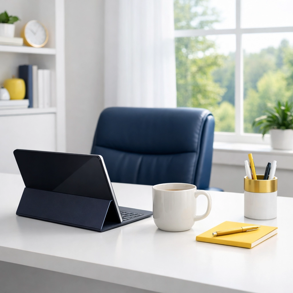 Clean and organized home office after a professional house cleaning Ashby MA visit.
