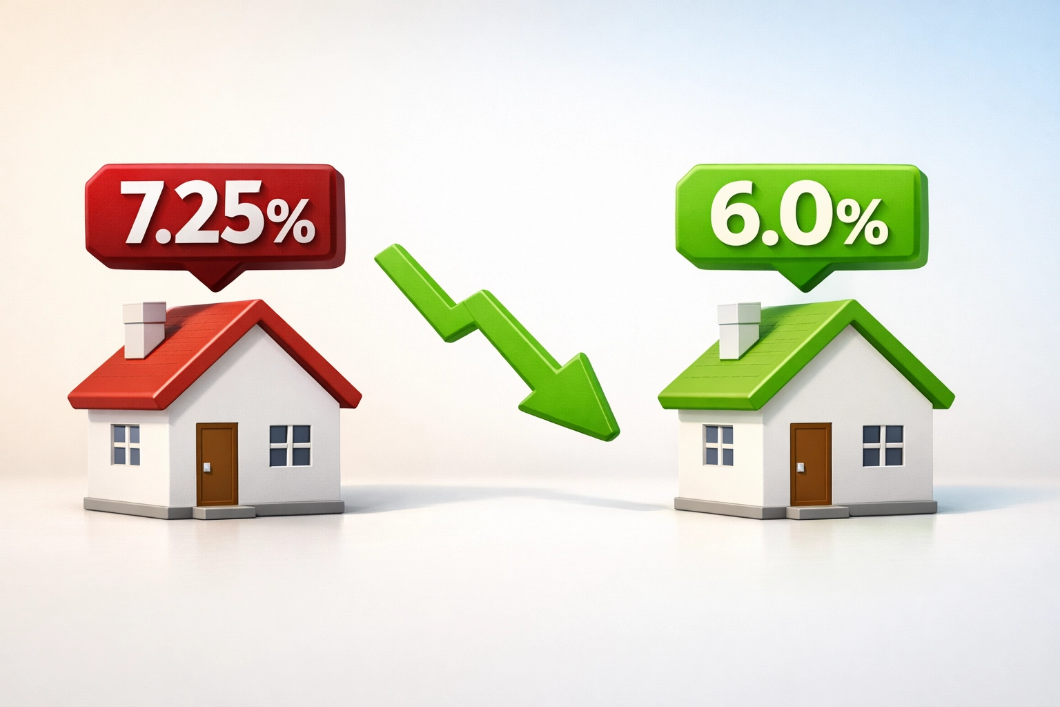 Comparison showing mortgage rate drop from 7.25% to 6% saving homeowners money