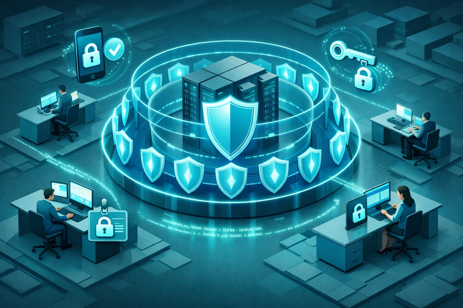 Layered security controls protecting financial data with encryption and access management