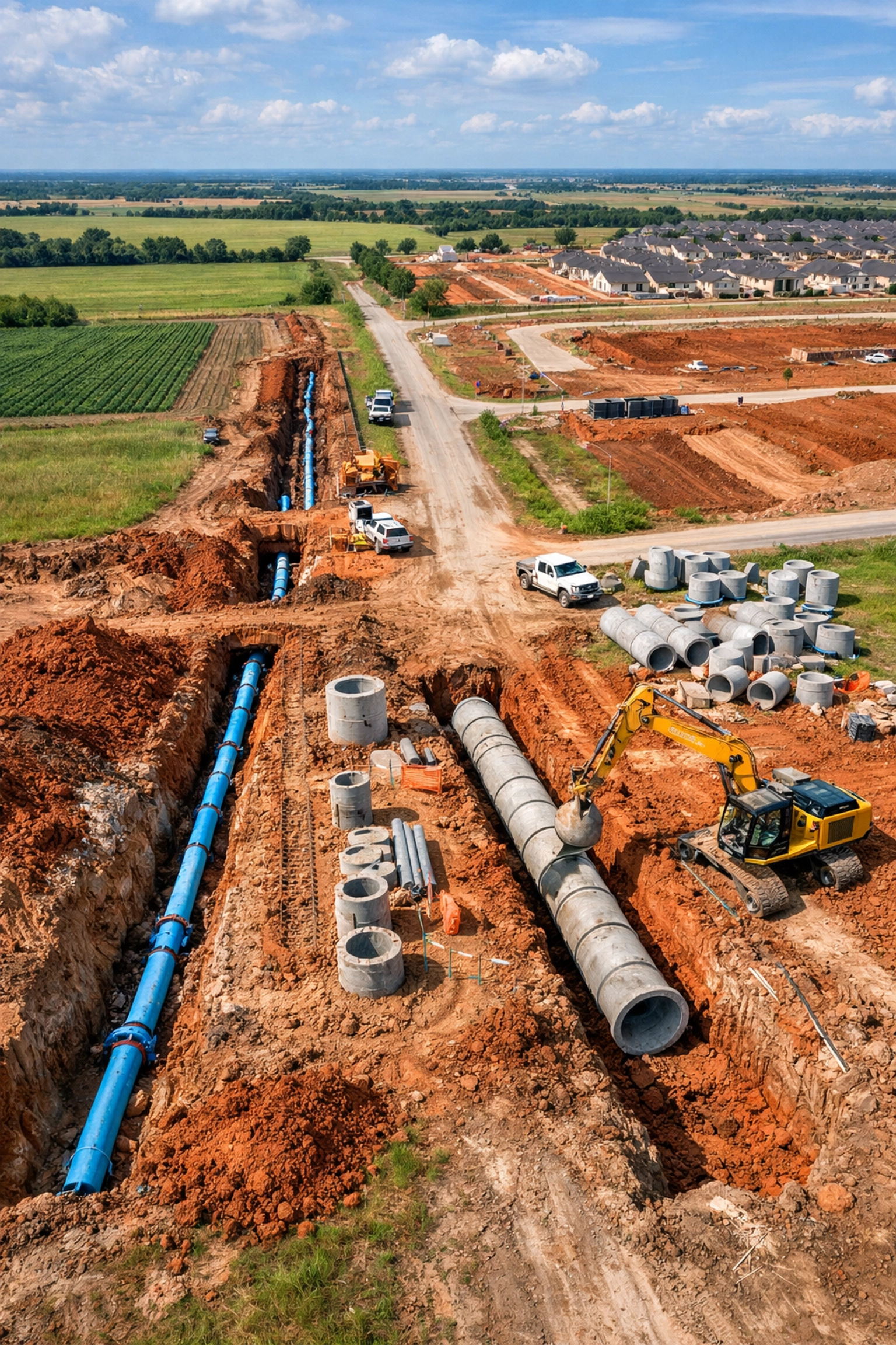 New water and sewer infrastructure construction in developing North Texas suburb