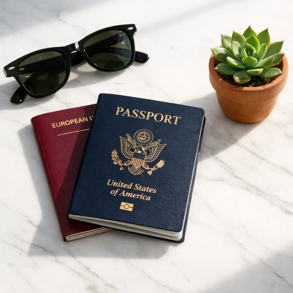 Passports and travel accessories on a table, ready for a stress-free international vacation with Java Travel.