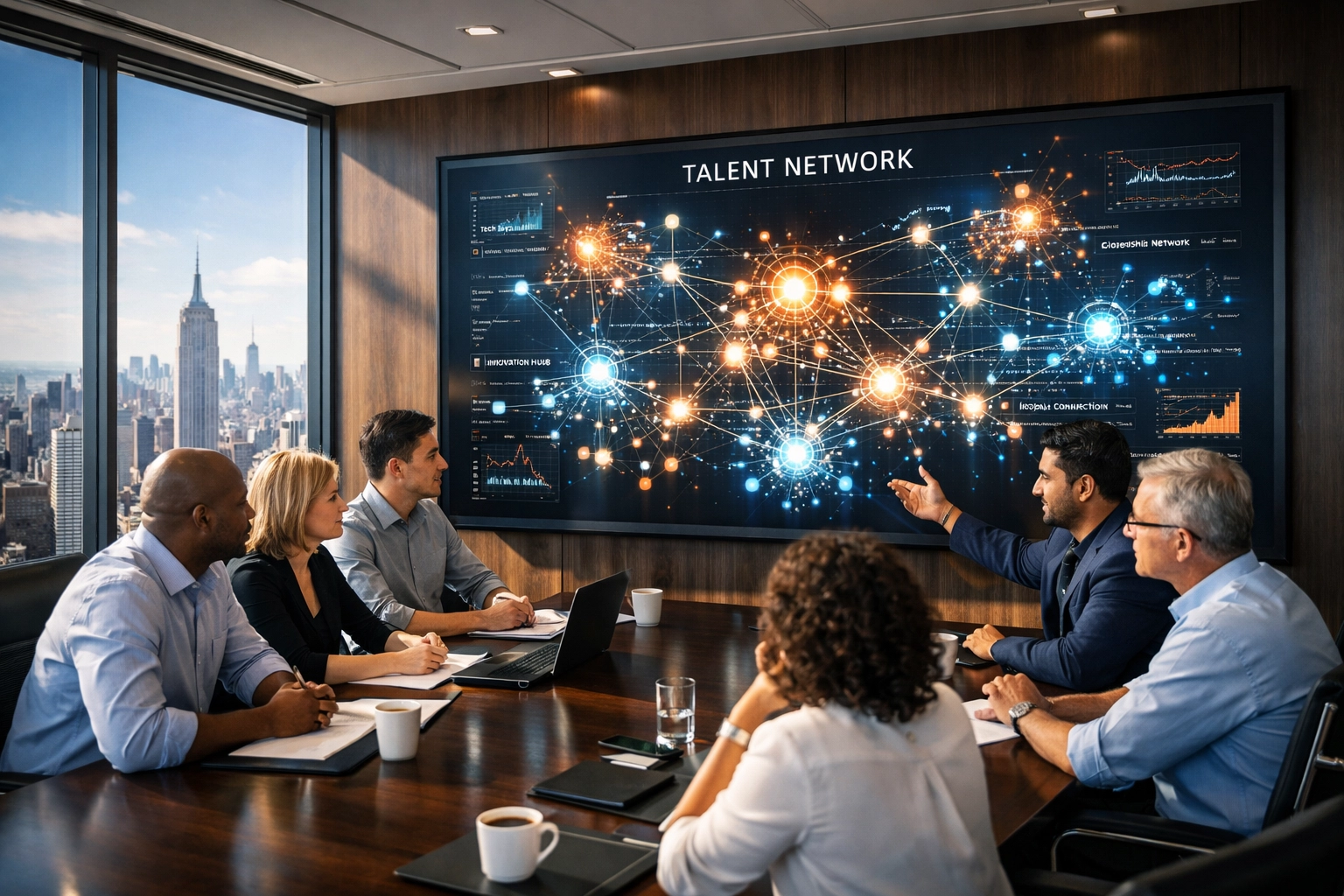 Fortune 100 executives in a boardroom planning national talent supply chain and workforce infrastructure.