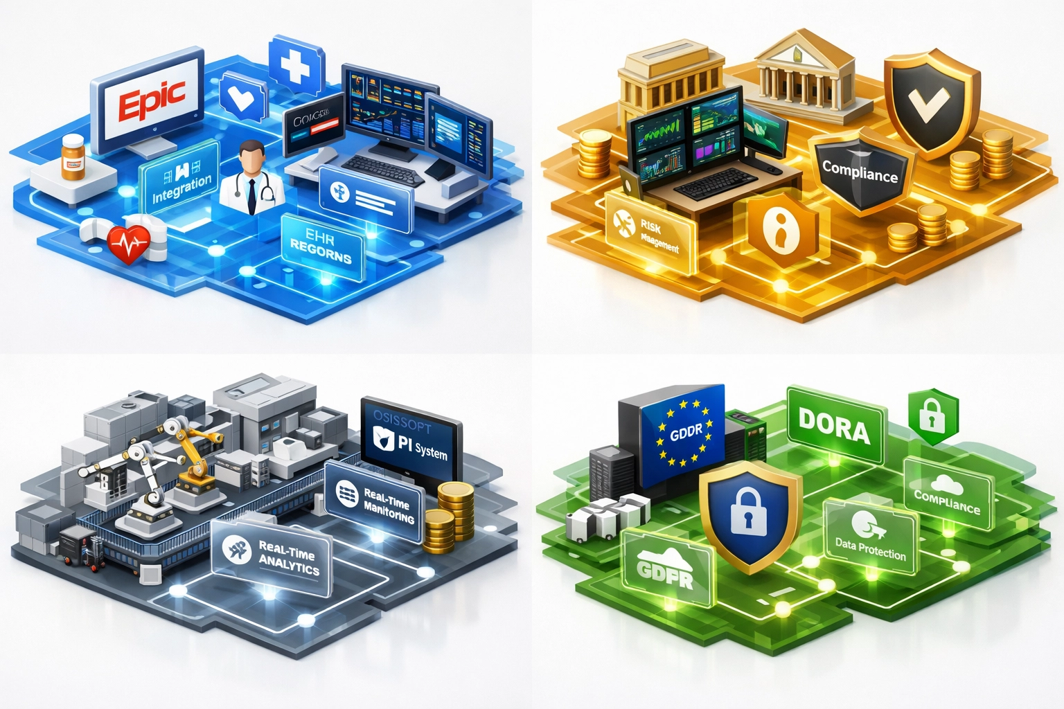 Industry-specific ServiceNow implementations for healthcare, financial services, manufacturing, and DORA compliance