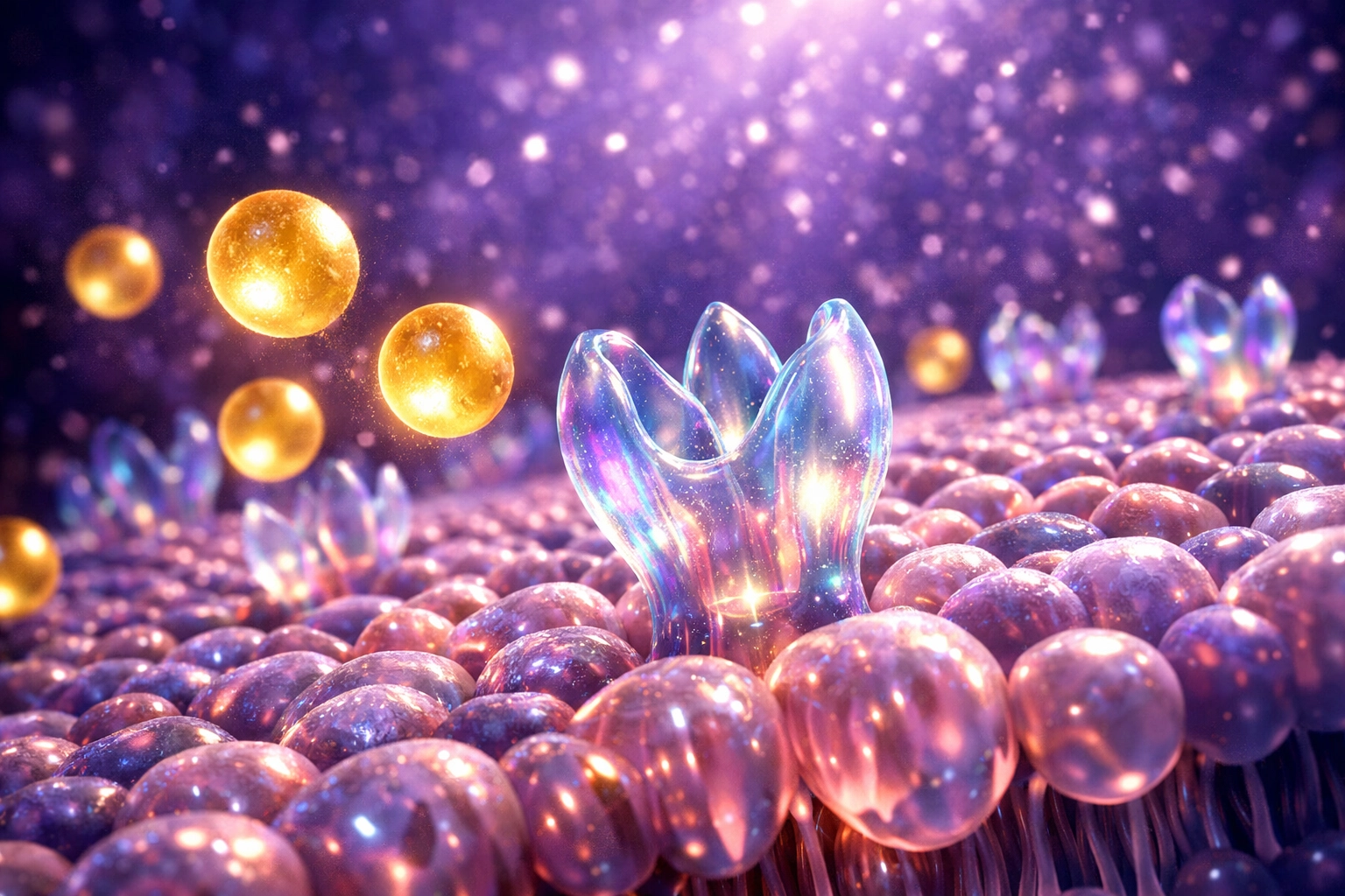 Visual representation of insulin molecules interacting with cell receptors to manage PCOS metabolism.