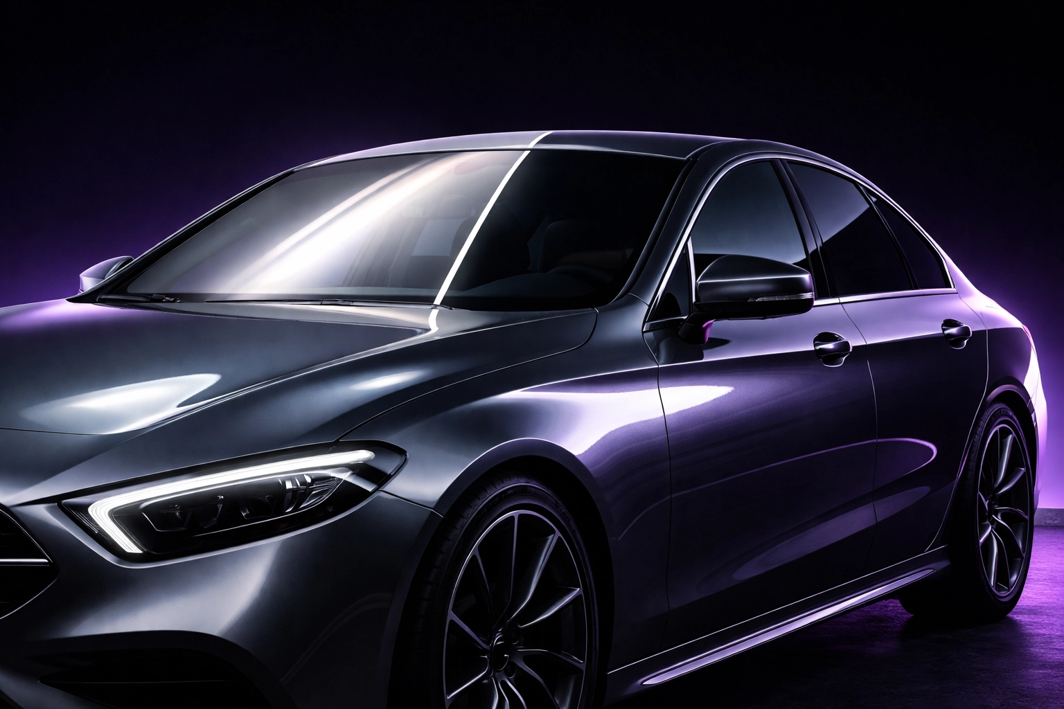 Luxury sedan in Clayton, NC showing before and after window tint with reduced glare and enhanced privacy