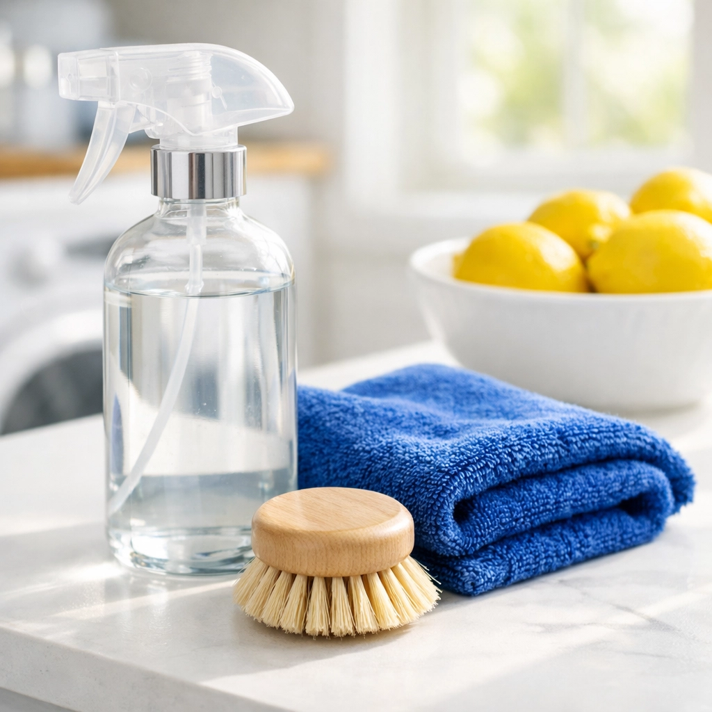 Eco-friendly cleaning products and tools used for non-toxic Boxford luxury cleaning services.