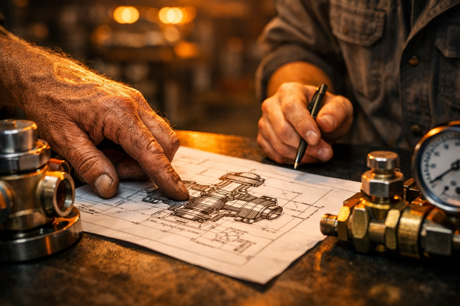 HVAC professional and distributor collaborating on technical parts and equipment solutions.