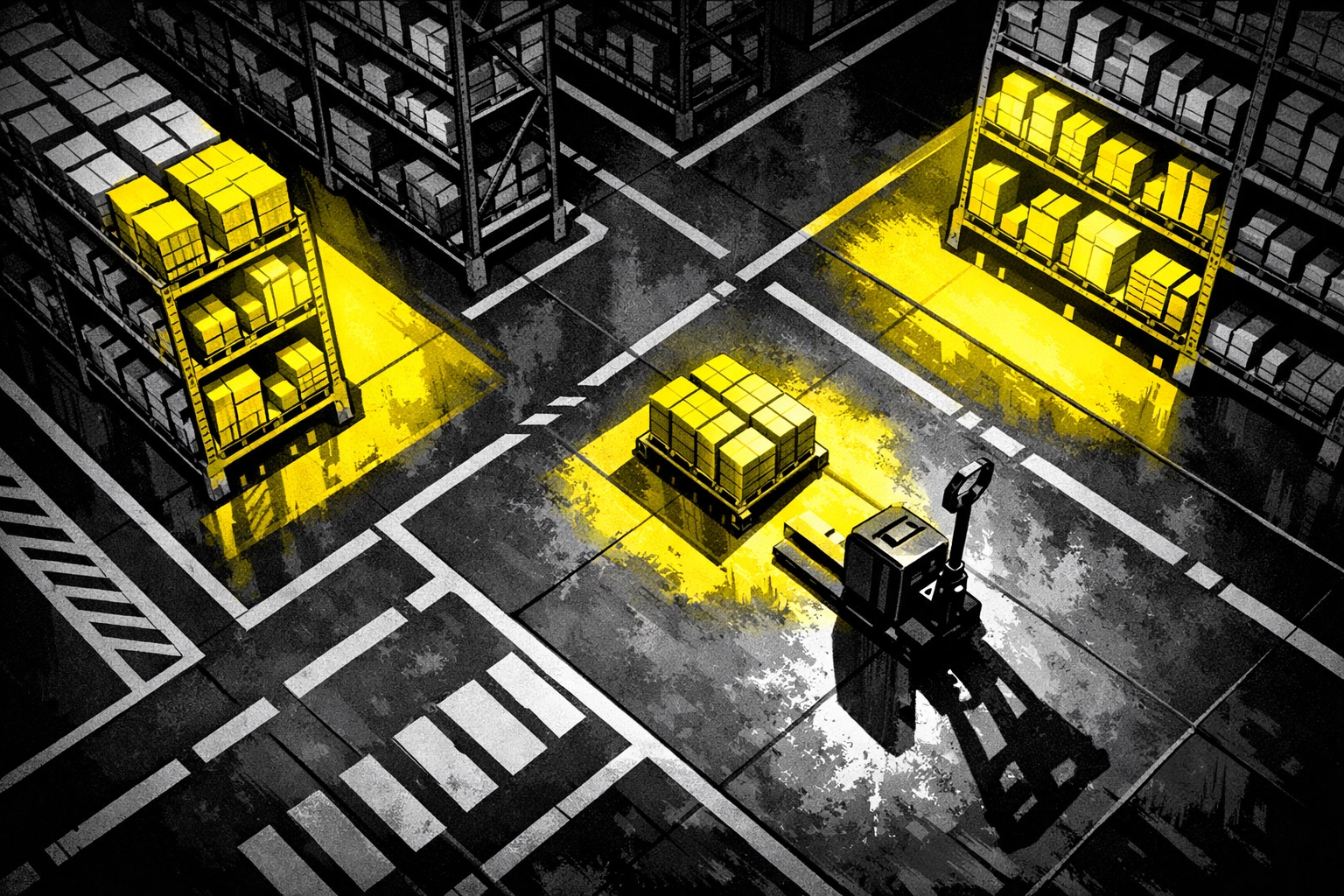 Modern Amazon FBA warehouse with organized inventory management and fulfillment operations