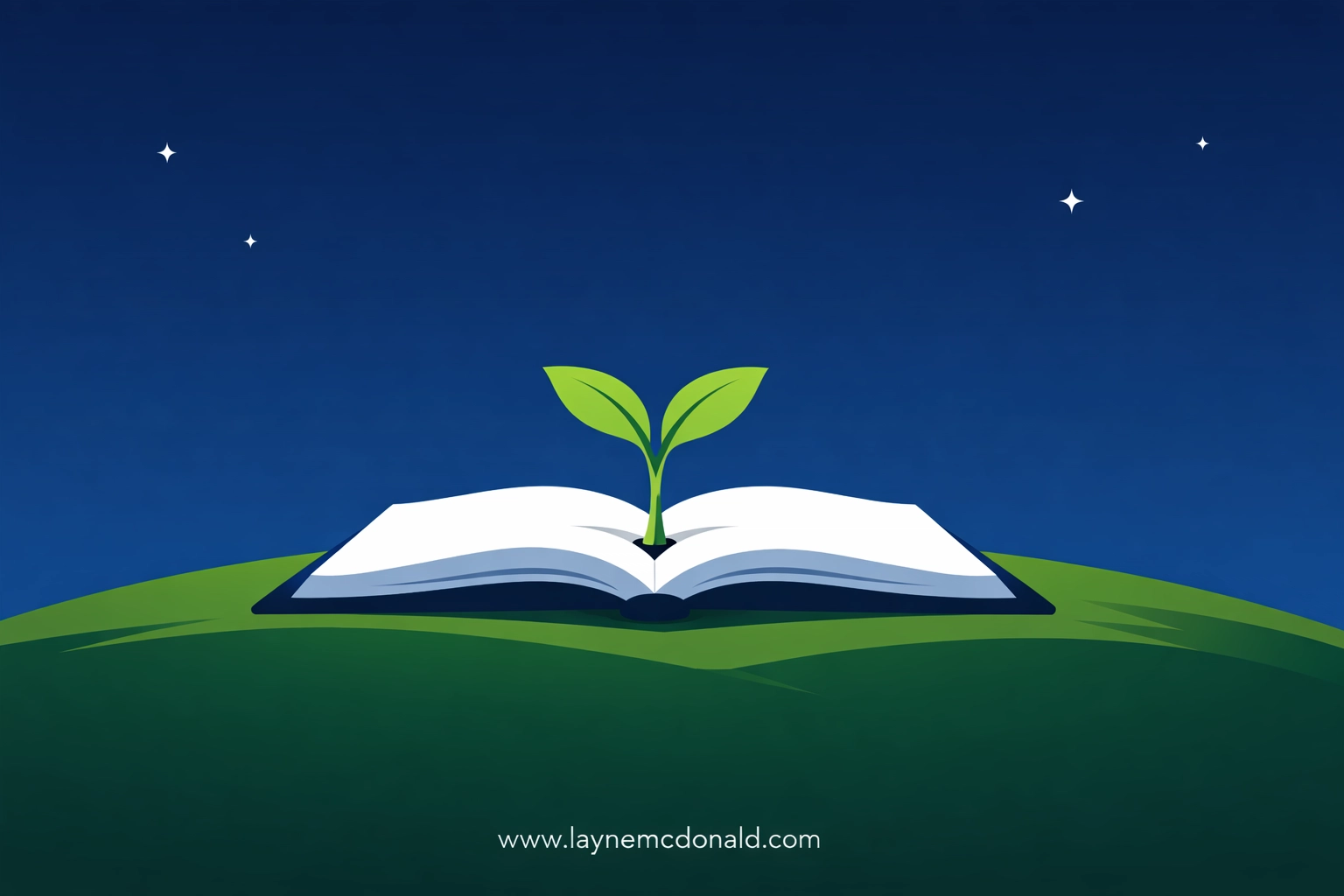 A new green sprout growing from an open Bible under a starry sky, representing reclaimed faith and spiritual growth.