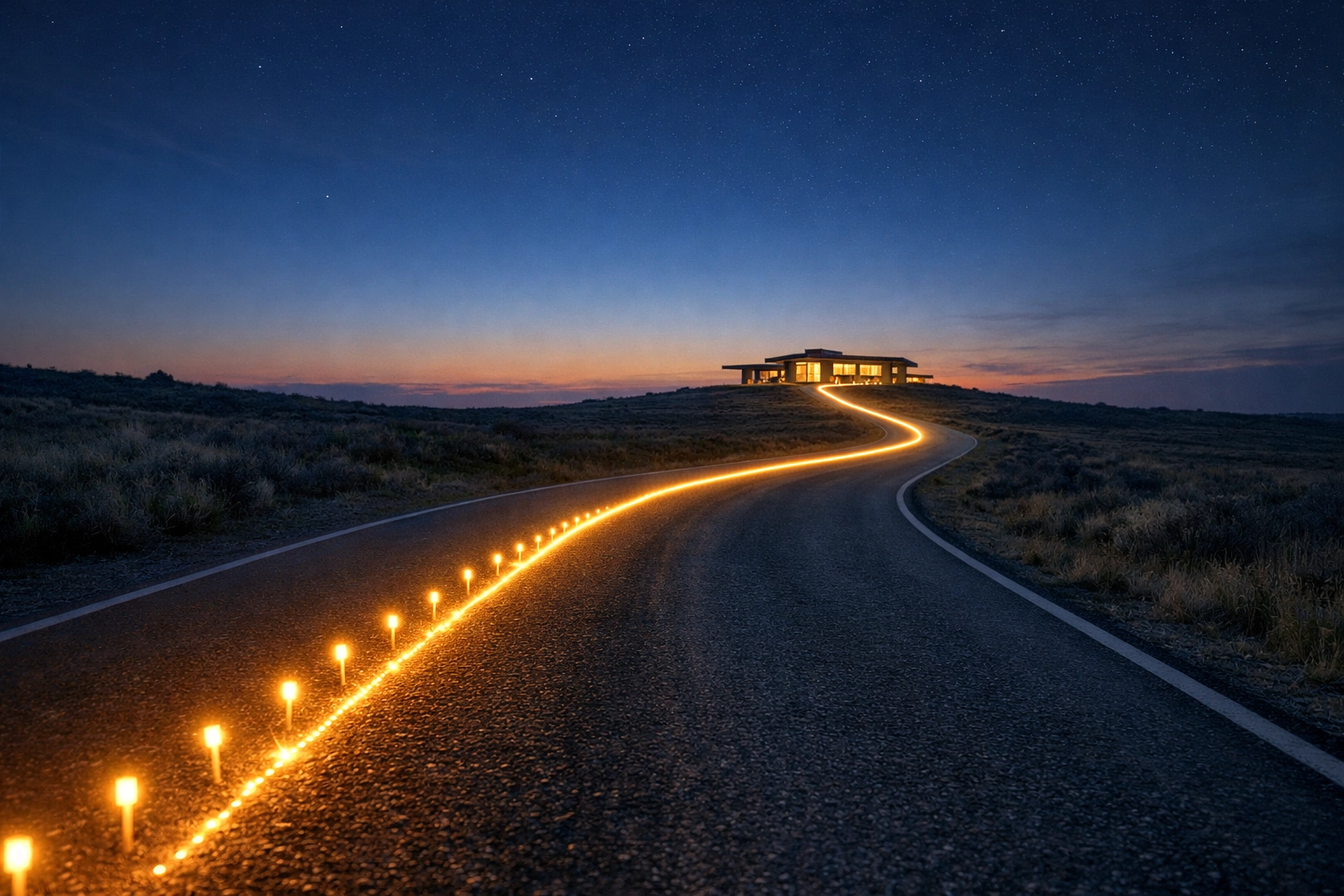 A glowing 90-day path leading to a house, representing consistent real estate lead follow-up.