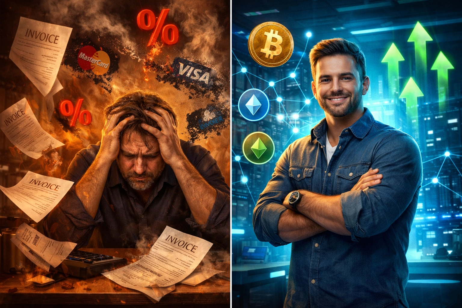 Merchant comparison showing traditional payment losses versus Web3 blockchain savings