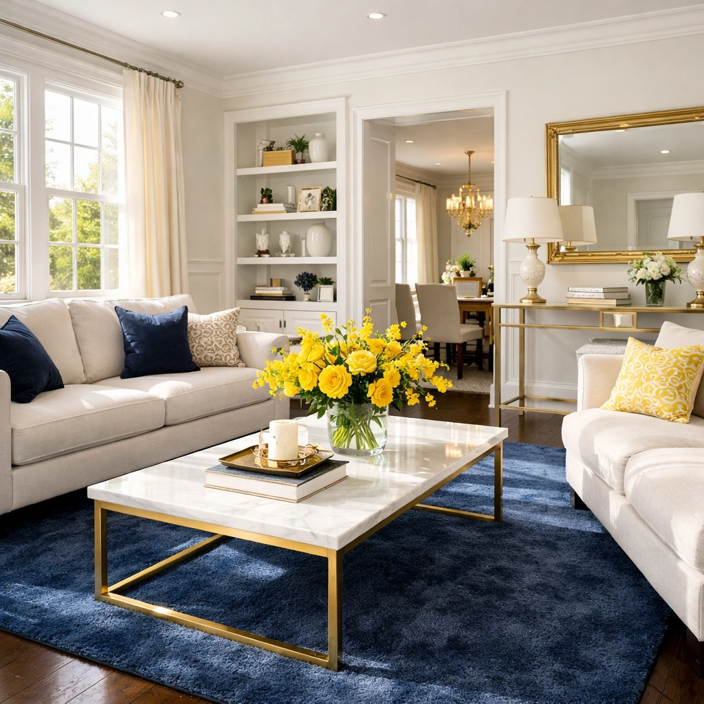 Luxury Marlborough home living room maintained with professional weekly house cleaning services.