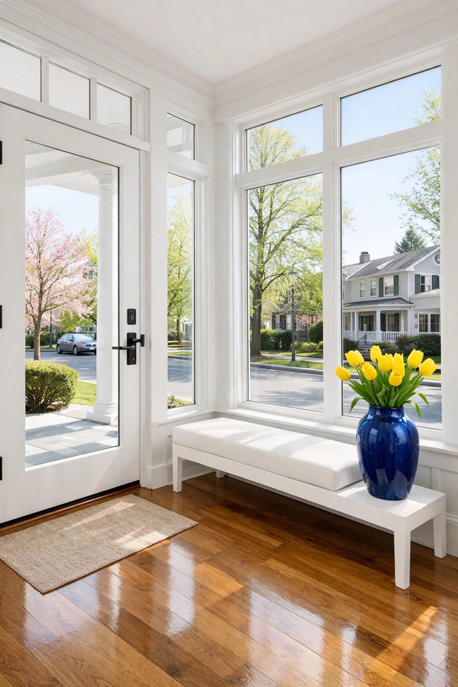 A clean Worcester home entryway and sunroom showcasing professional deep cleaning MA standards in spring.