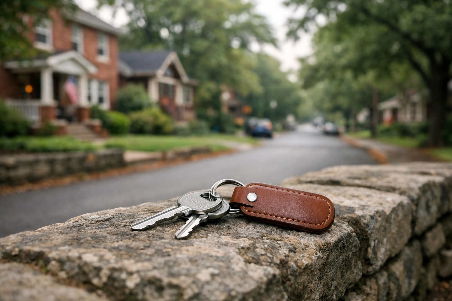 House keys on a wall in a Nashville neighborhood, symbolizing a fresh start after a sale.