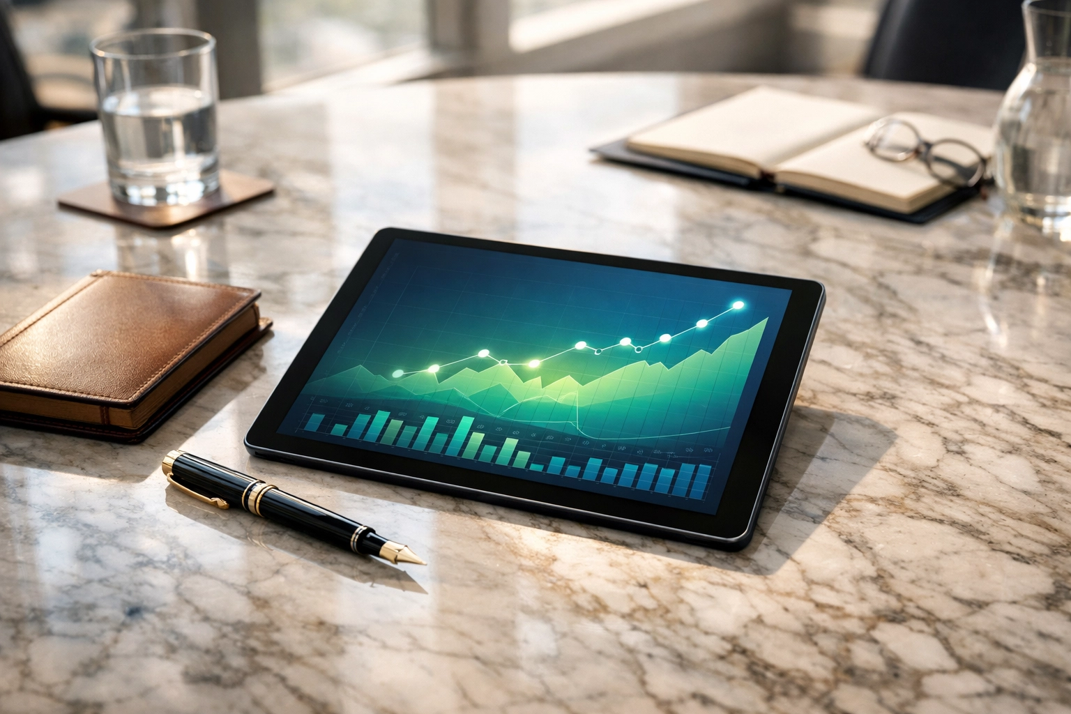 The Proven Super Bowl Corporate Branding Framework: Turn Game Day Into Year-Round Revenue Analytics dashboard on a tablet highlighting revenue growth and corporate branding success.